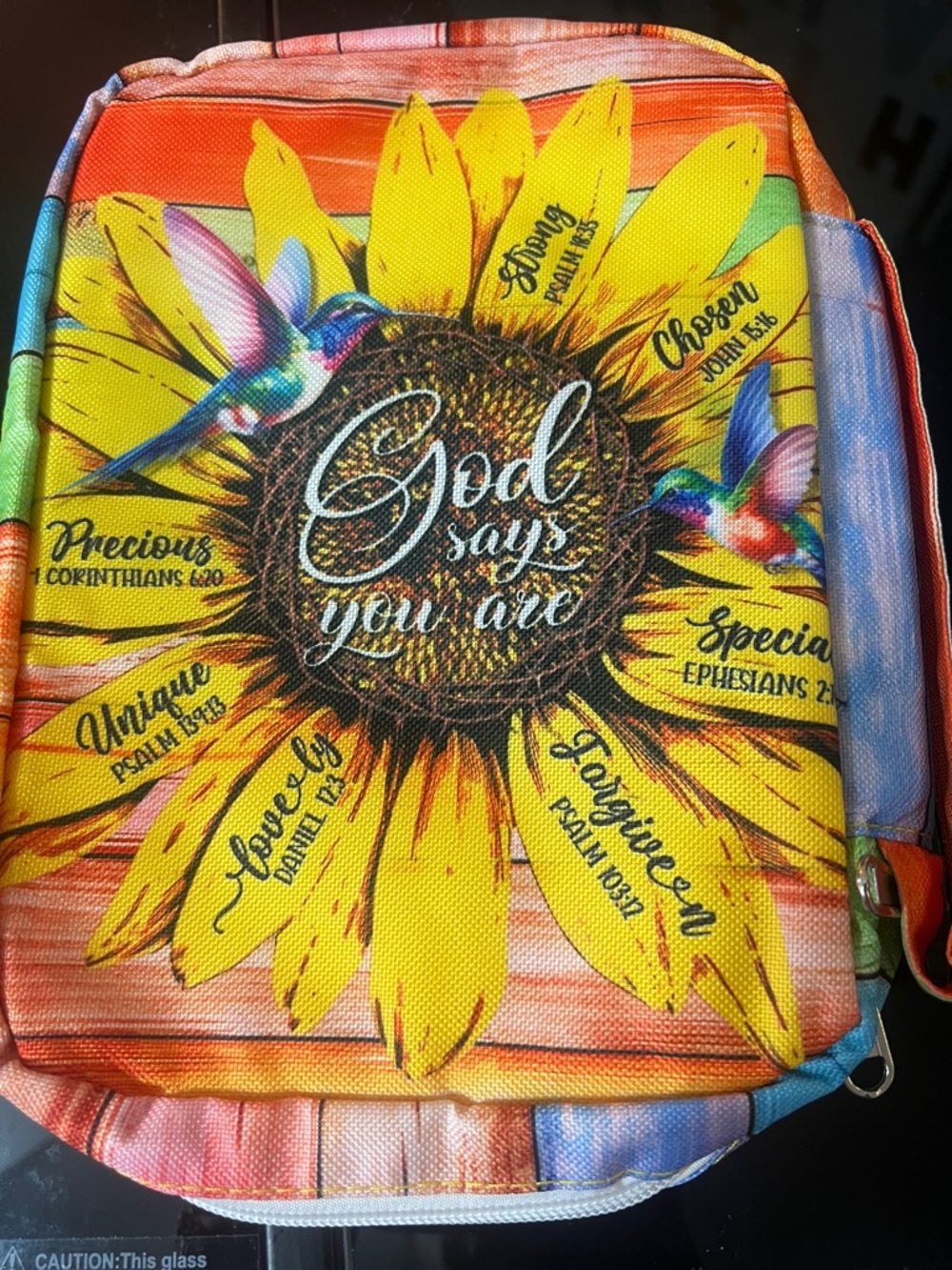 Sunflower Faith Crossbody Bag with Hummingbirds - Yellow Orange Floral